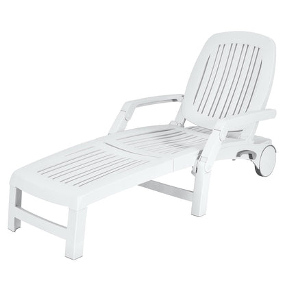 Tangkula Outdoor Chaise Lounge Chair, 5-Position Adjustable Recliner with Storage Box and Flexible Wheels - OP70717BK