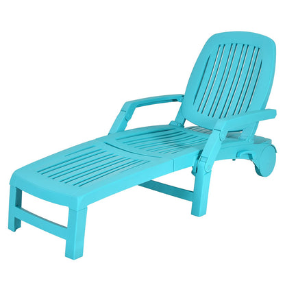 Tangkula Outdoor Chaise Lounge Chair, 5-Position Adjustable Recliner with Storage Box and Flexible Wheels - OP70717BK