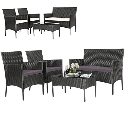 Tangkula Patio Furniture Set, Outdoor Wicker Conversation Set with Tempered Glass Coffee Table - HW65357