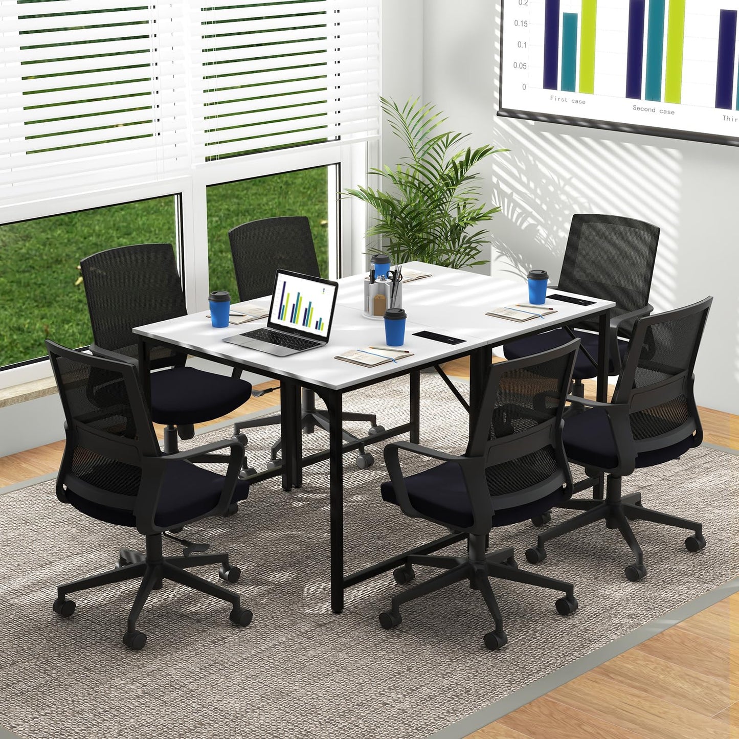 Tangkula Conference Table Set of 1/2/4/6, Modern Boardroom Desk with Storage Bag, Head phone Hook - JV11275US-CF