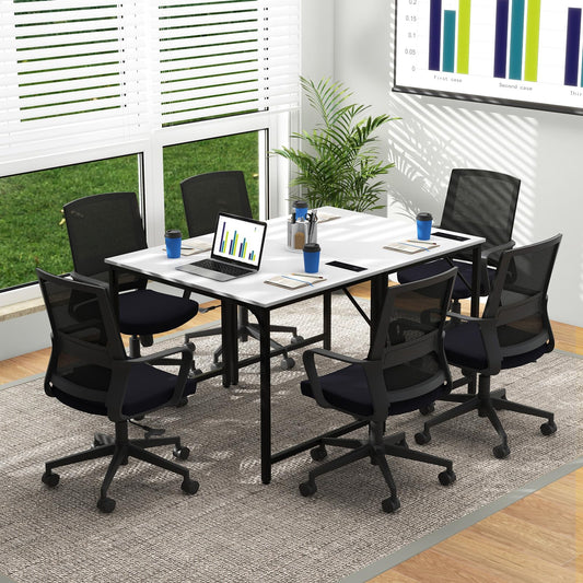 Tangkula Conference Table Set of 1/2/4/6, Modern Boardroom Desk with Storage Bag, Head phone Hook - JV11275US-CF