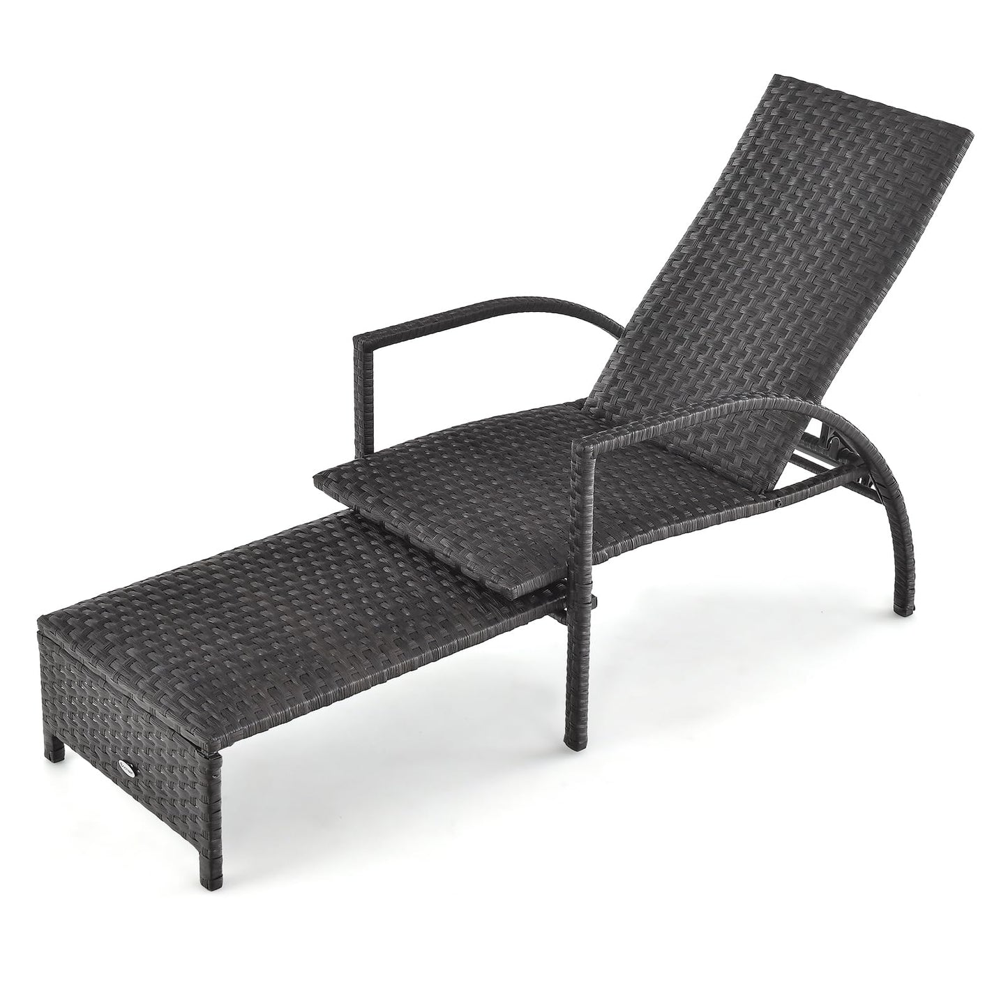 Tangkula Patio Chaise Lounge, Outdoor Rattan Lounge Chair with Retractable Ottoman - NP10986BN