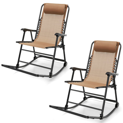 Tangkula Outdoor Folding Rocking Chair, No Assembly Required, Foldable Rocker Recliner with Headrest - OP3564BL