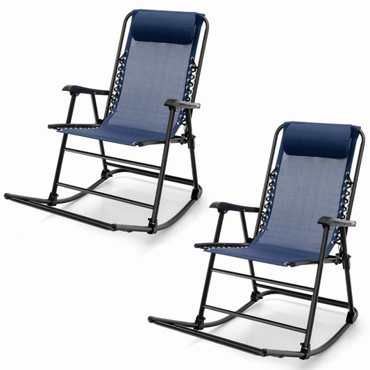 Tangkula Outdoor Folding Rocking Chair, No Assembly Required, Foldable Rocker Recliner with Headrest - OP3564BL