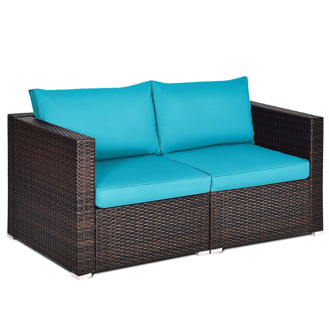 Tangkula Wicker Loveseat 2 Piece, Patio Furniture Couch with Removable Cushions - HW66869BK+