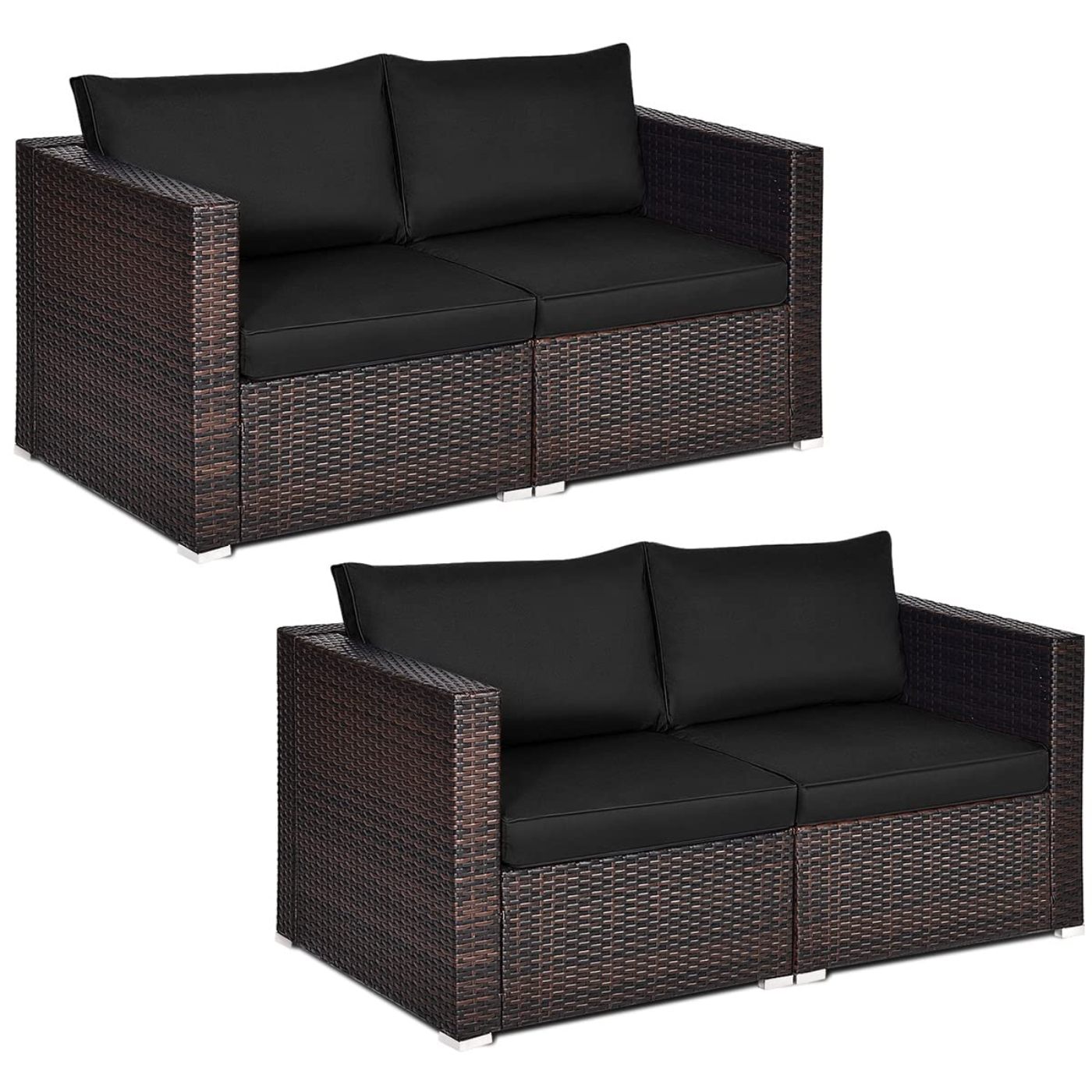 Tangkula Wicker Loveseat 2 Piece, Patio Furniture Couch with Removable Cushions - HW66869BK+