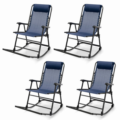 Tangkula Outdoor Folding Rocking Chair, No Assembly Required, Foldable Rocker Recliner with Headrest - OP3564BL