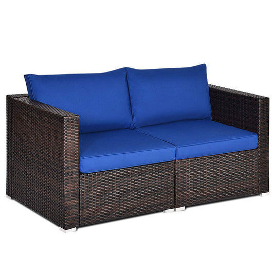 Tangkula Wicker Loveseat 2 Piece, Patio Furniture Couch with Removable Cushions - HW66869BK+