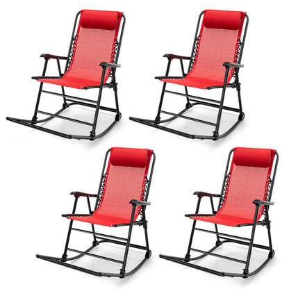 Tangkula Outdoor Folding Rocking Chair, No Assembly Required, Foldable Rocker Recliner with Headrest - OP3564BL