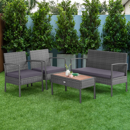 Tangkula Outdoor Wicker Sofa Set W/Seat Cushions, Heavy-Duty Steel Frame, Garden - HW68940