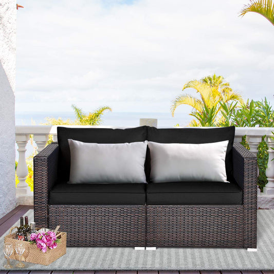 Tangkula Wicker Loveseat 2 Piece, Patio Furniture Couch with Removable Cushions - HW66869BK+