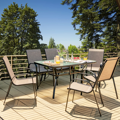 Tangkula Outdoor Furniture Set with 6 Stackable Armchairs & Dining Table - NP10407+