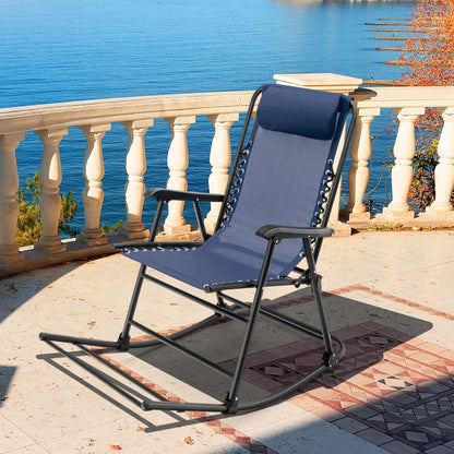 Tangkula Outdoor Folding Rocking Chair, No Assembly Required, Foldable Rocker Recliner with Headrest - OP3564BL