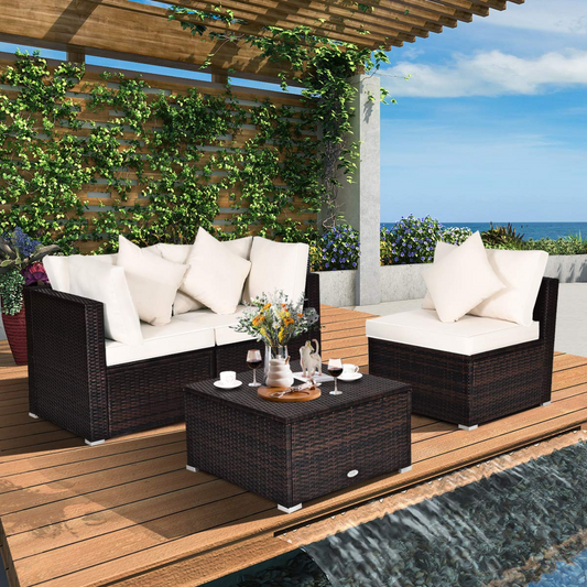 Tangkula Patio Rattan Sofa Set, Outdoor Wicker Sectional Furniture Set - HW63754+