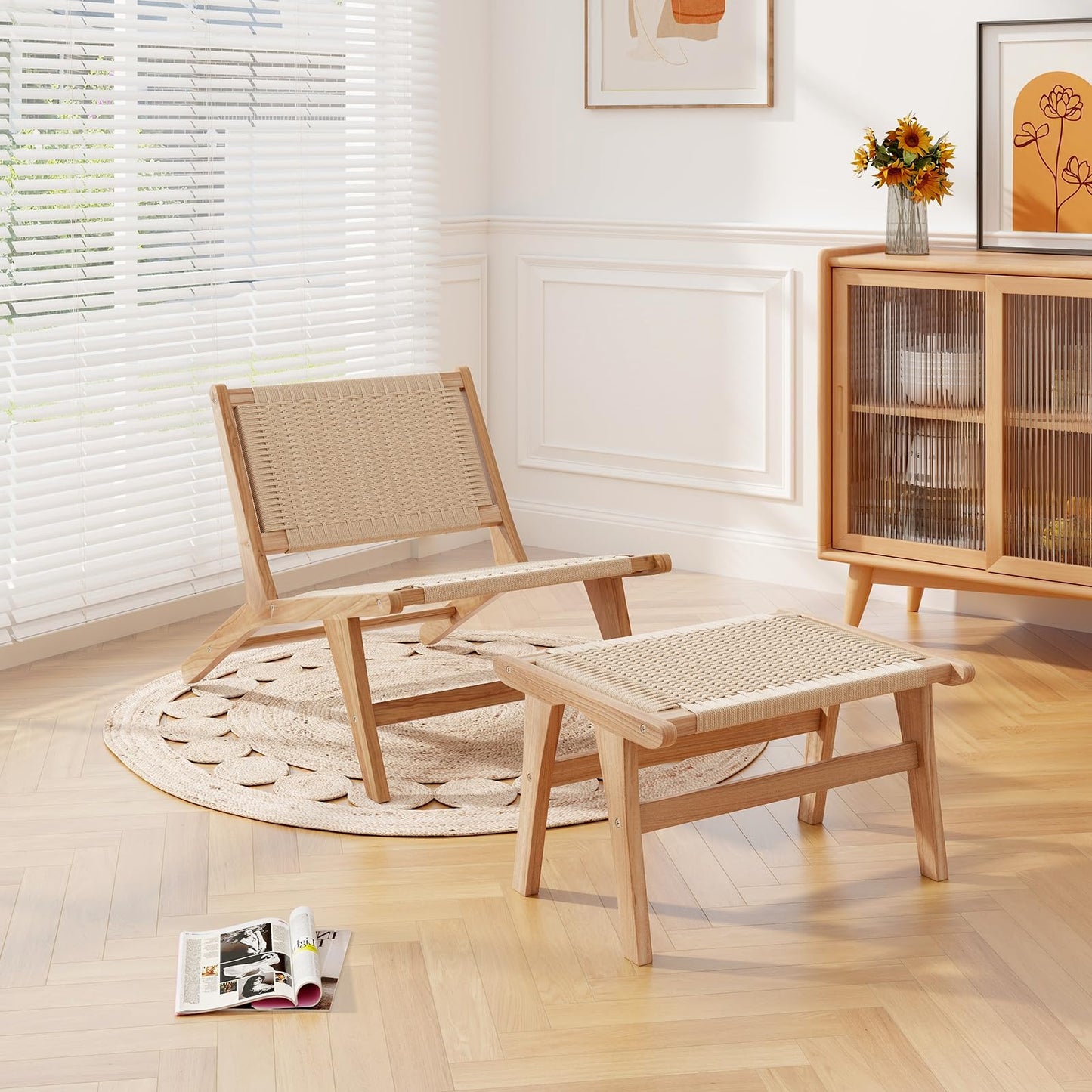 Tangkula Mid Century Modern Accent Chair with Ottoman - JV11763+JV11764