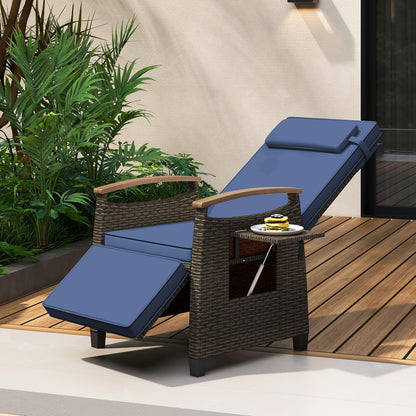 Tangkula Patio Wicker Recliner Chair, Rattan Lounge Chair w/Adjustable Backrest & Footrest - HW72339NY