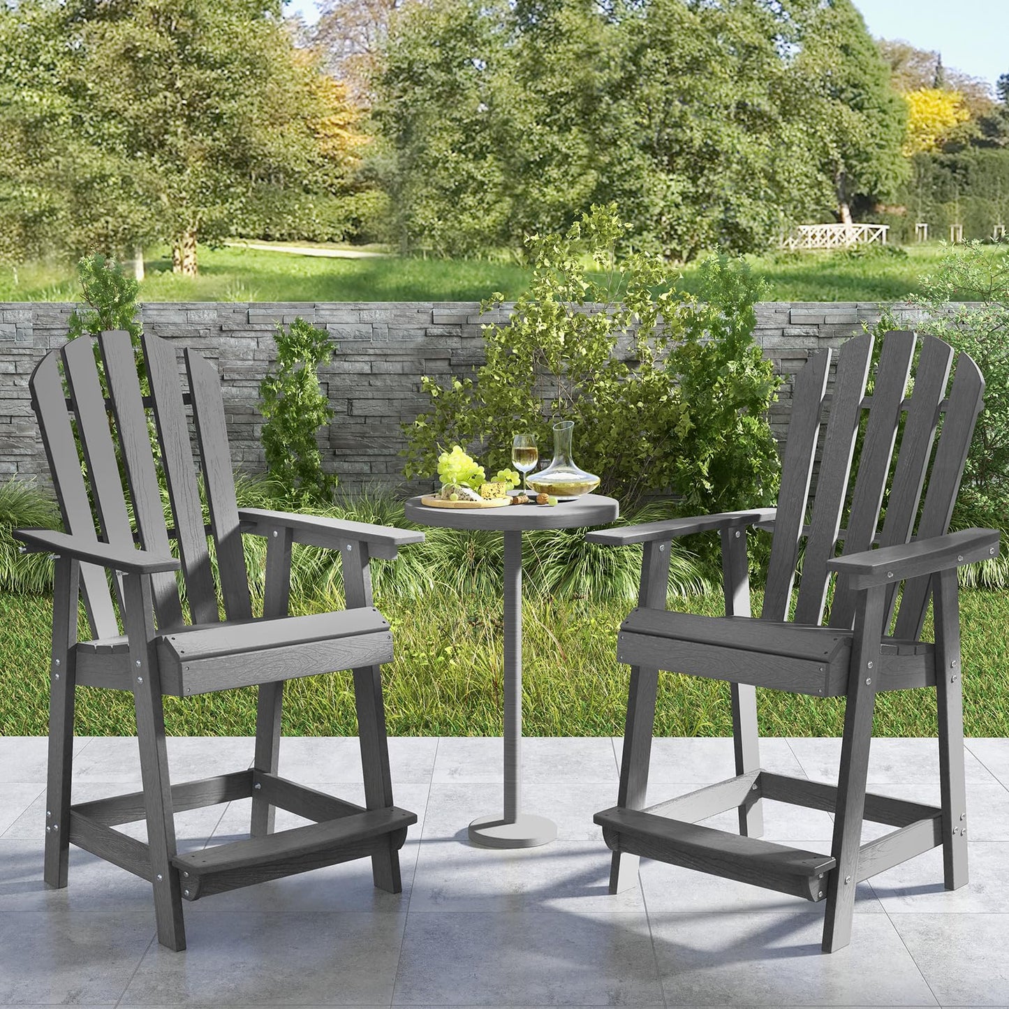Tangkula Outdoor Bar Stool, HDPE Tall Adirondack Chair with Armrest & Footrest - NP11571GR