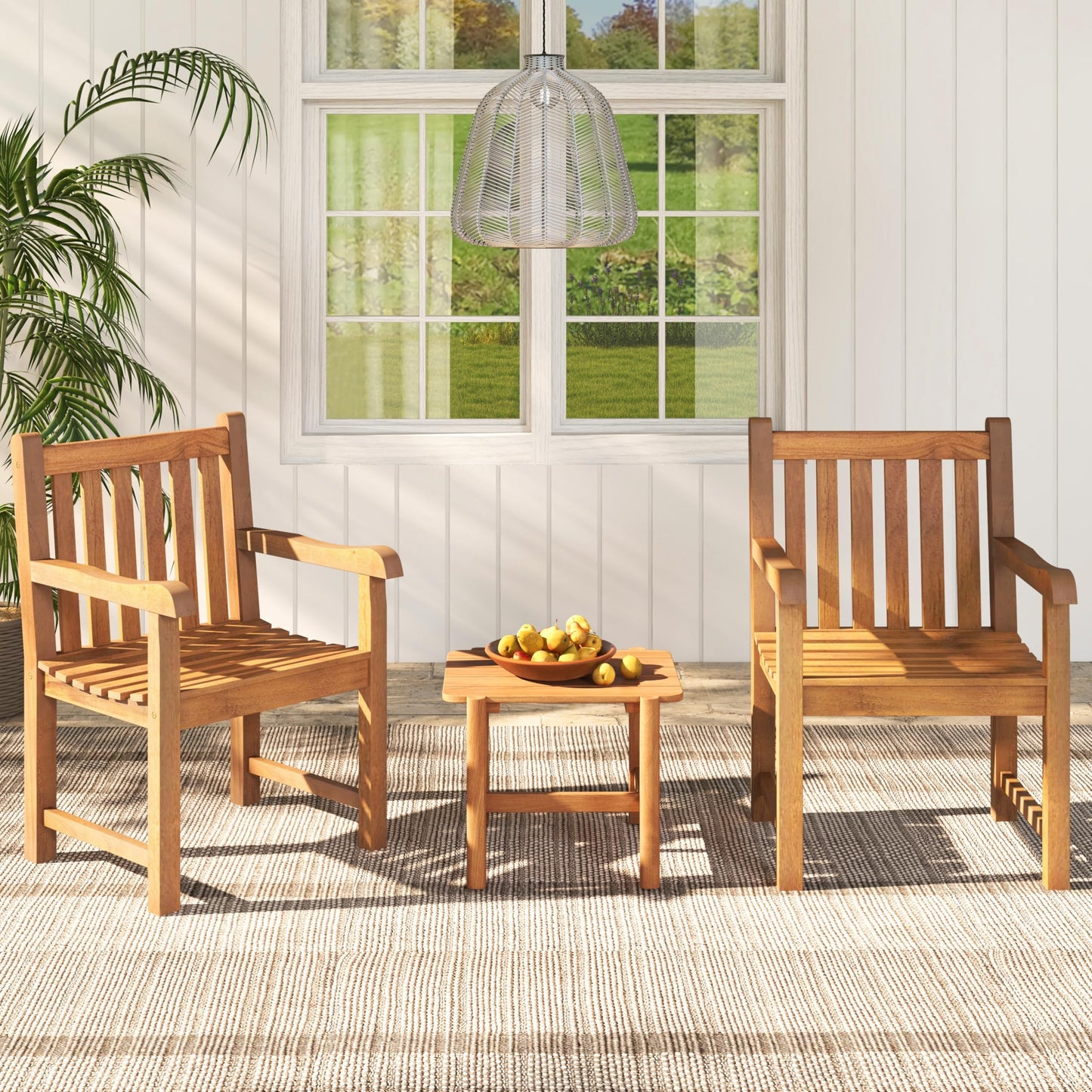 Tangkula Teak Wood Patio Dining Chair - 2*JV12155