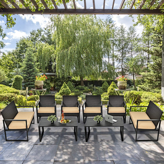 Tangkula 4-Piece Patio Rattan Furniture Set, Outdoor Conversation Set - HW64403