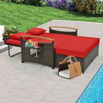 Tangkula Patio Rattan Daybed Set with Cushioned Loveseat and Storage Ottoman - HW71627BN+