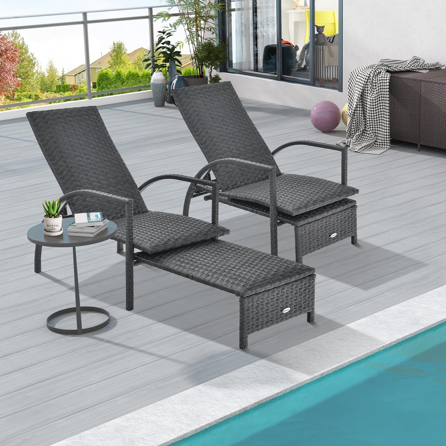Tangkula Patio Chaise Lounge, Outdoor Rattan Lounge Chair with Retractable Ottoman - NP10986BN