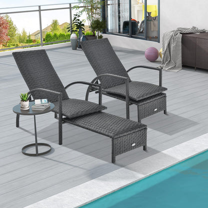Tangkula Patio Chaise Lounge, Outdoor Rattan Lounge Chair with Retractable Ottoman - NP10986BN