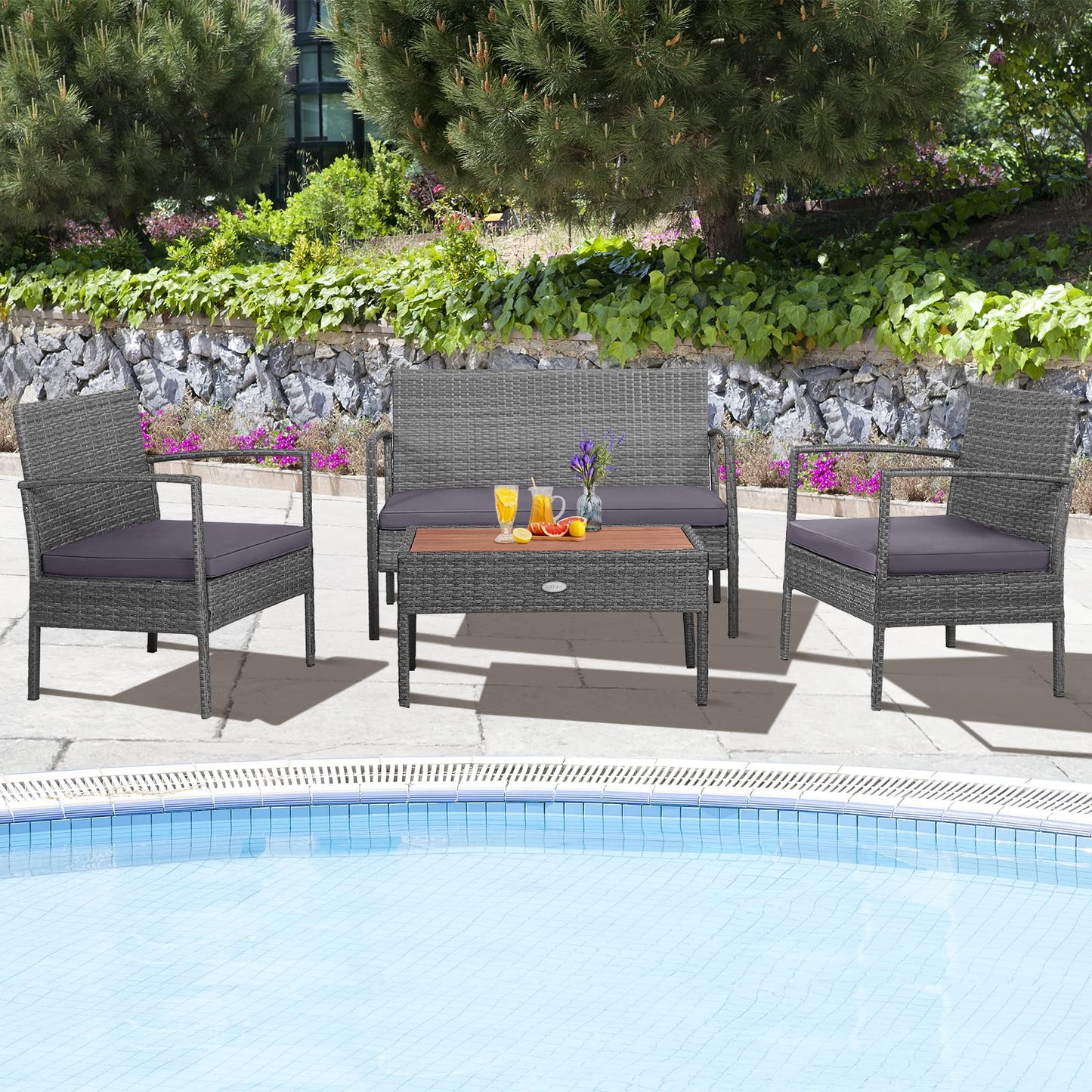 Tangkula Outdoor Wicker Sofa Set W/Seat Cushions, Heavy-Duty Steel Frame, Garden - HW68940