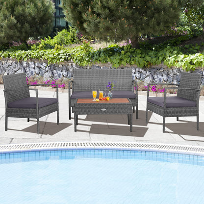 Tangkula Outdoor Wicker Sofa Set W/Seat Cushions, Heavy-Duty Steel Frame, Garden - HW68940