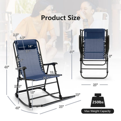 Tangkula Outdoor Folding Rocking Chair, No Assembly Required, Foldable Rocker Recliner with Headrest - OP3564BL