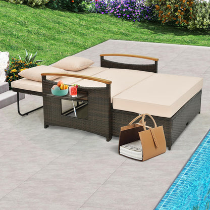Tangkula Patio Rattan Daybed Set with Cushioned Loveseat and Storage Ottoman - HW71627BN+