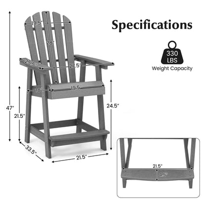 Tangkula Outdoor Bar Stool, HDPE Tall Adirondack Chair with Armrest & Footrest - NP11571GR