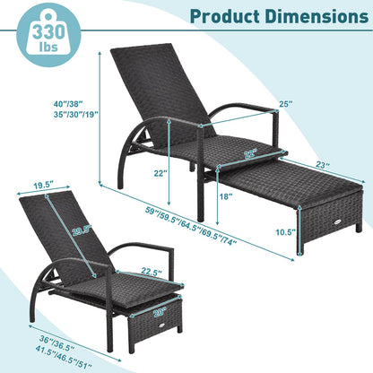 Tangkula Patio Chaise Lounge, Outdoor Rattan Lounge Chair with Retractable Ottoman - NP10986BN