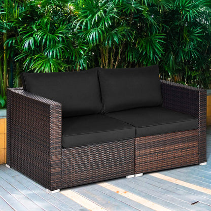 Tangkula Wicker Loveseat 2 Piece, Patio Furniture Couch with Removable Cushions - HW66869BK+