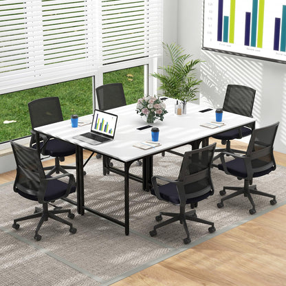 Tangkula Conference Table Set of 1/2/4/6, Modern Boardroom Desk with Storage Bag, Head phone Hook - JV11275US-CF