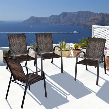Tangkula Outdoor PE Wicker Stackable Chairs - 2*NP10511CF-6