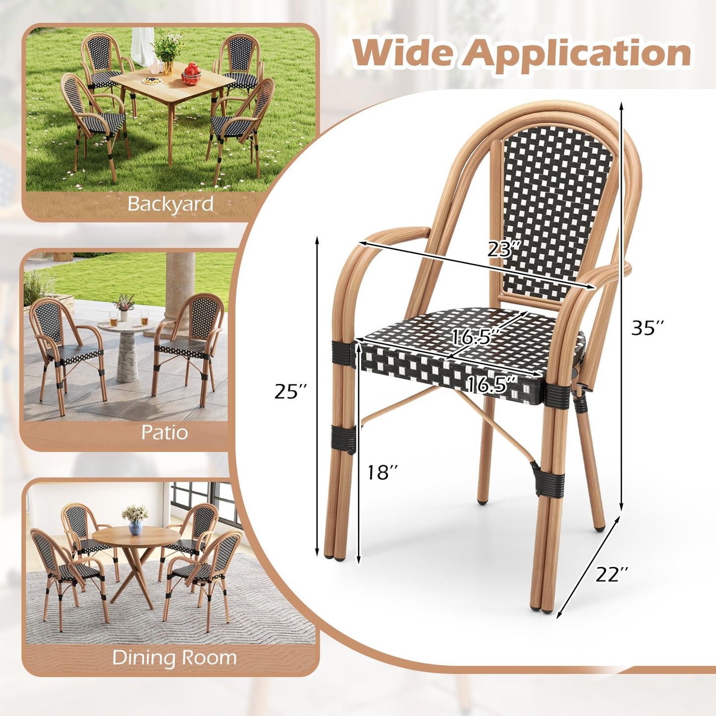 Tangkula Outdoor French Bistro Chairs Set of 2/4