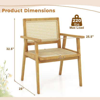 Tangkula Outdoor Wood Chair, Teak Wood Armchair with Rattan Seat & Back - JV11366