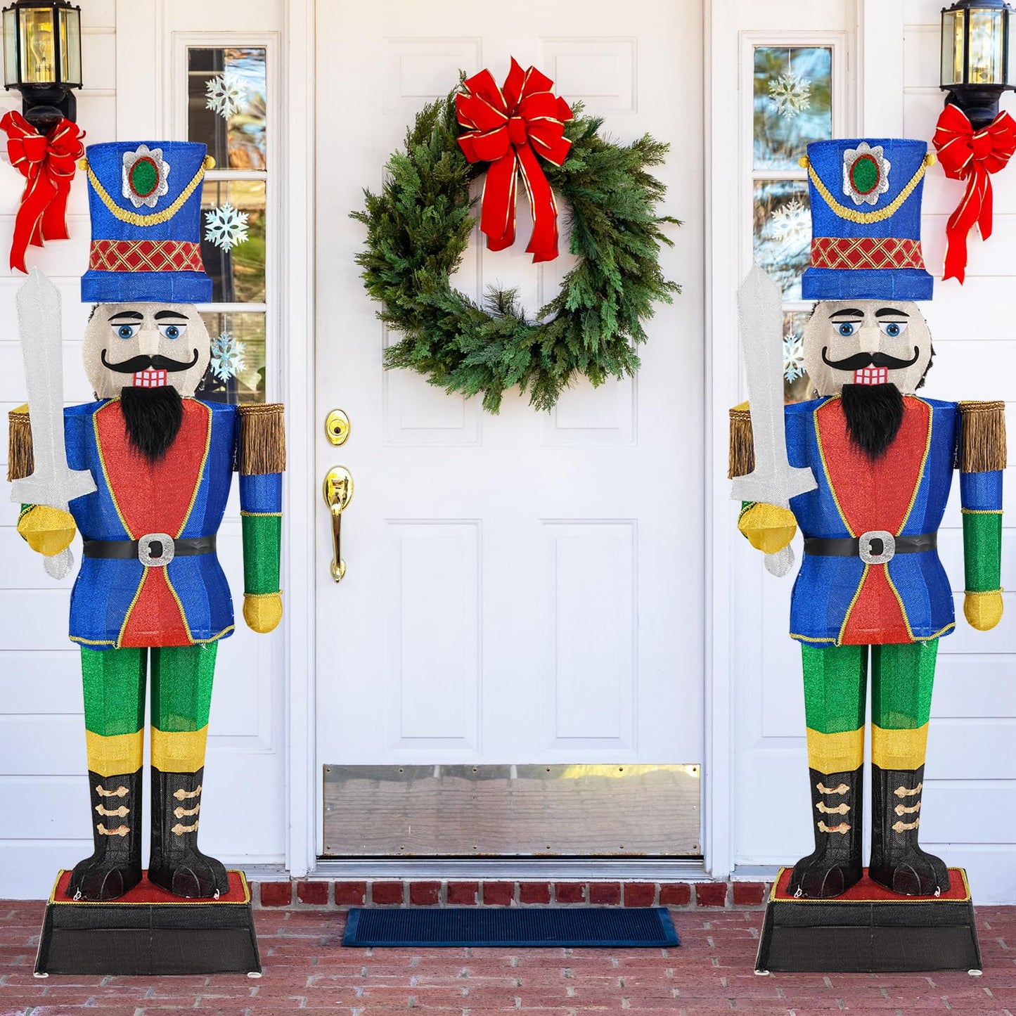 Tangkula 6 FT Christmas Lighted Nutcracker with Sword, 3D Christmas Lighted Soldier with 110 LED Lights - CM24898US