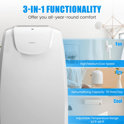 Tangkula 12000 BTU Portable Air Conditioner, with Dual Hose, Remote Control - FP10234US-WH