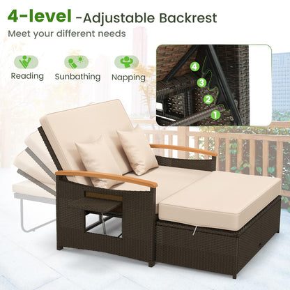 Tangkula Patio Rattan Daybed Set with Cushioned Loveseat and Storage Ottoman - HW71627BN+