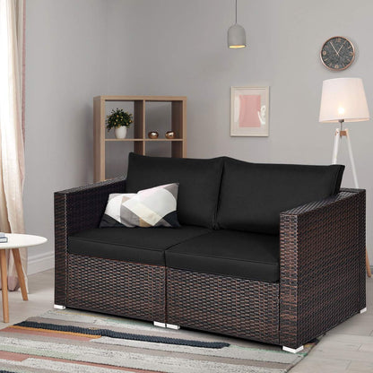 Tangkula Wicker Loveseat 2 Piece, Patio Furniture Couch with Removable Cushions - HW66869BK+