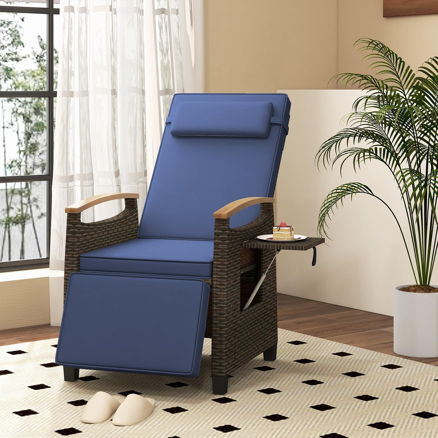 Tangkula Patio Wicker Recliner Chair, Rattan Lounge Chair w/Adjustable Backrest & Footrest - HW72339NY