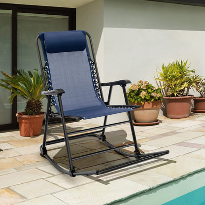 Tangkula Outdoor Folding Rocking Chair, No Assembly Required, Foldable Rocker Recliner with Headrest - OP3564BL
