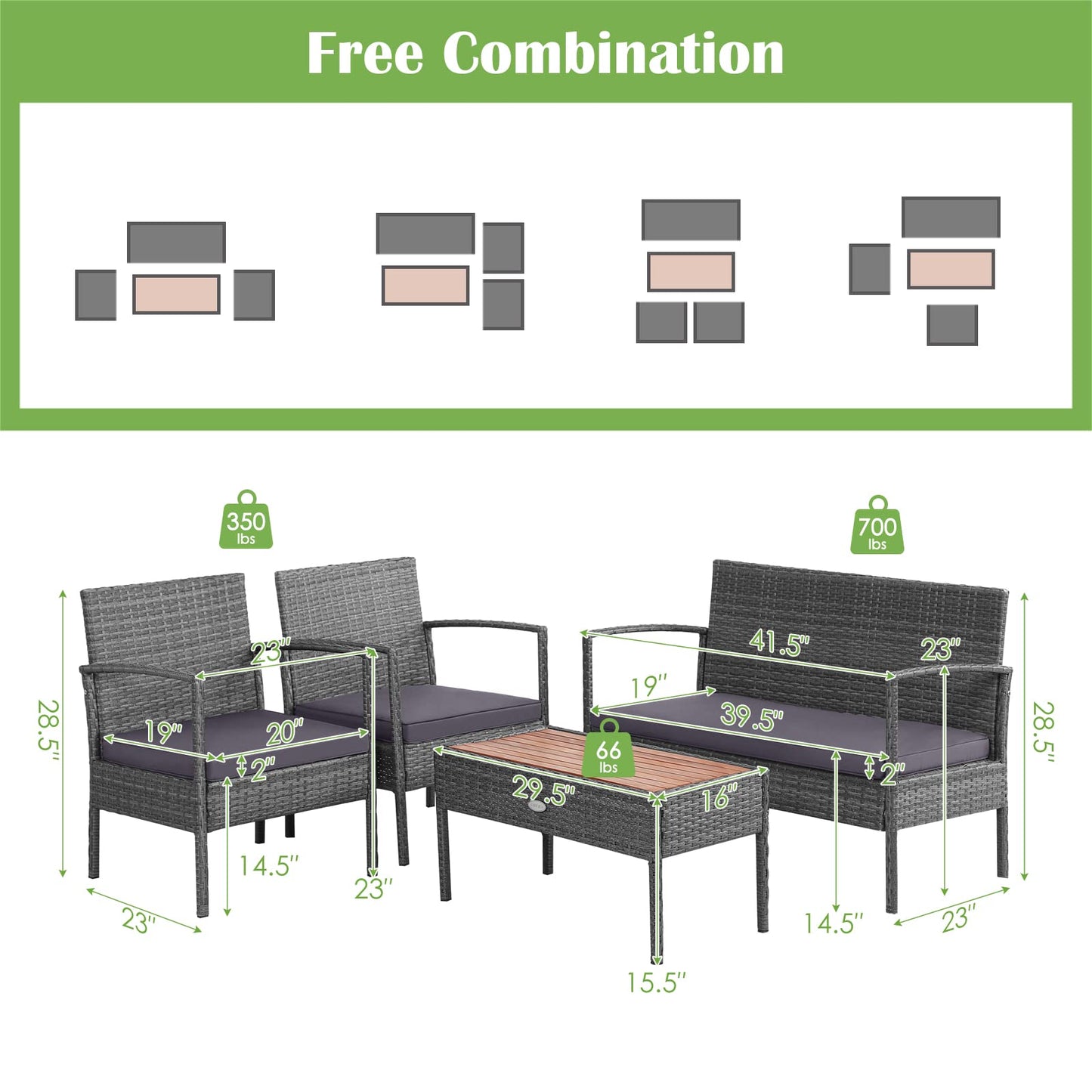 Tangkula Outdoor Wicker Sofa Set W/Seat Cushions, Heavy-Duty Steel Frame, Garden - HW68940