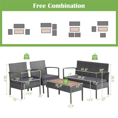 Tangkula Outdoor Wicker Sofa Set W/Seat Cushions, Heavy-Duty Steel Frame, Garden - HW68940