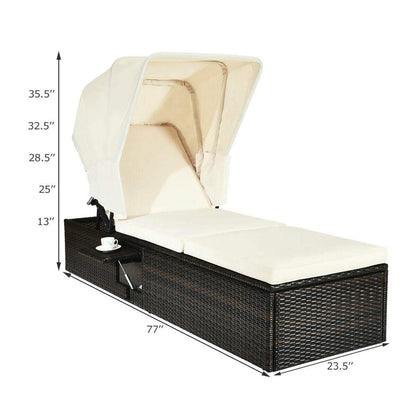 Tangkula Outdoor Chaise Lounge Chair with Folding Canopy, Adjustable Cushioned Reclining Chair with Flip-up Tea Table - HW63197+
