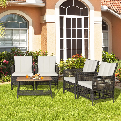 Tangkula Patio Furniture Set with 2-Tier Coffee Table - 2*HW70243WH+