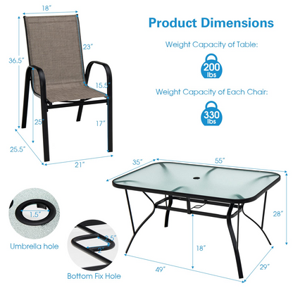 Tangkula Outdoor Furniture Set with 6 Stackable Armchairs & Dining Table - NP10407+
