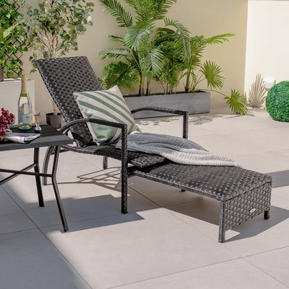 Tangkula Patio Chaise Lounge, Outdoor Rattan Lounge Chair with Retractable Ottoman - NP10986BN
