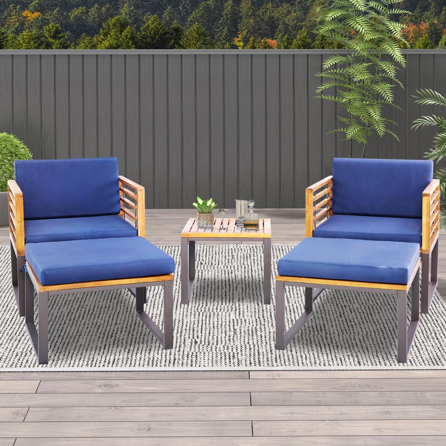 Tangkula 5 Piece Patio Chair Set, Acacia Wood Chair Set - HW70980NY+